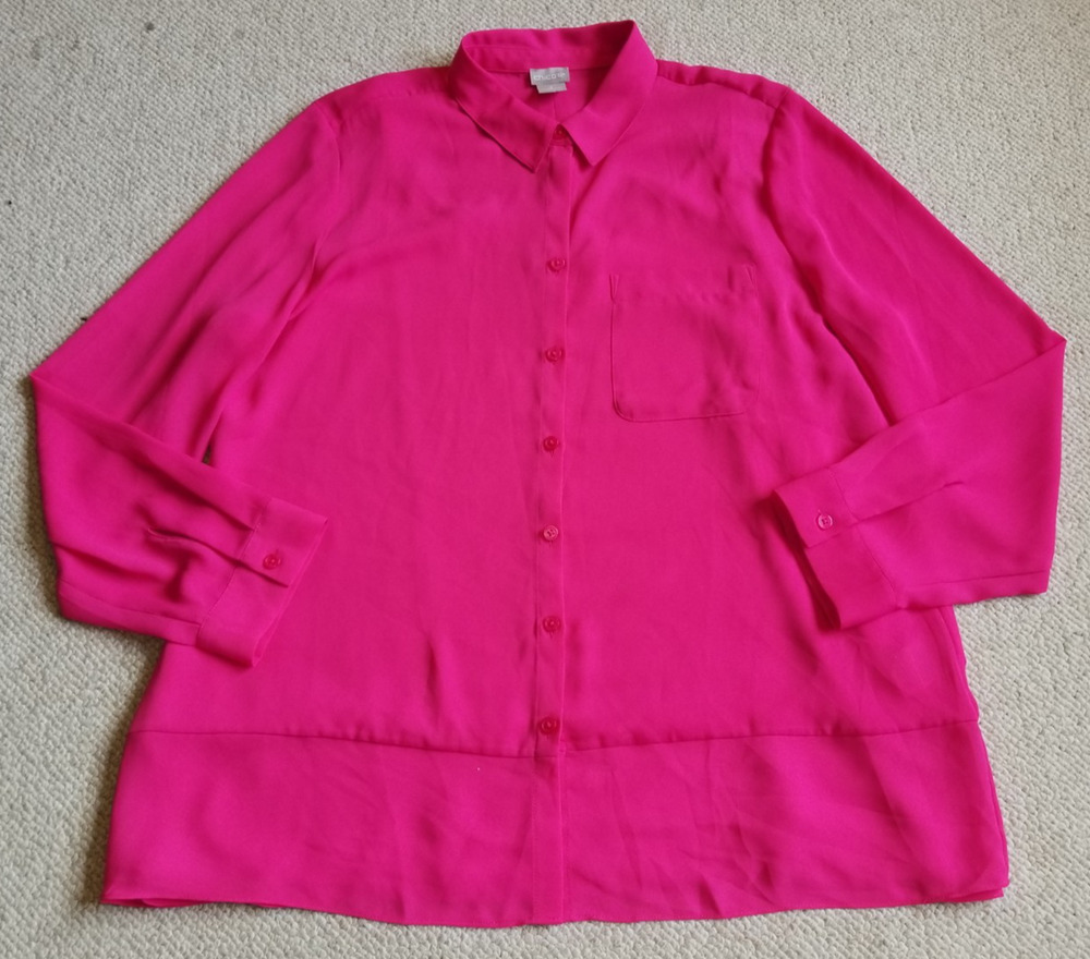 Womens Shirt/Top Set-CHICO'S-bright pink sheer silky button-up + tank-2 (12/14)